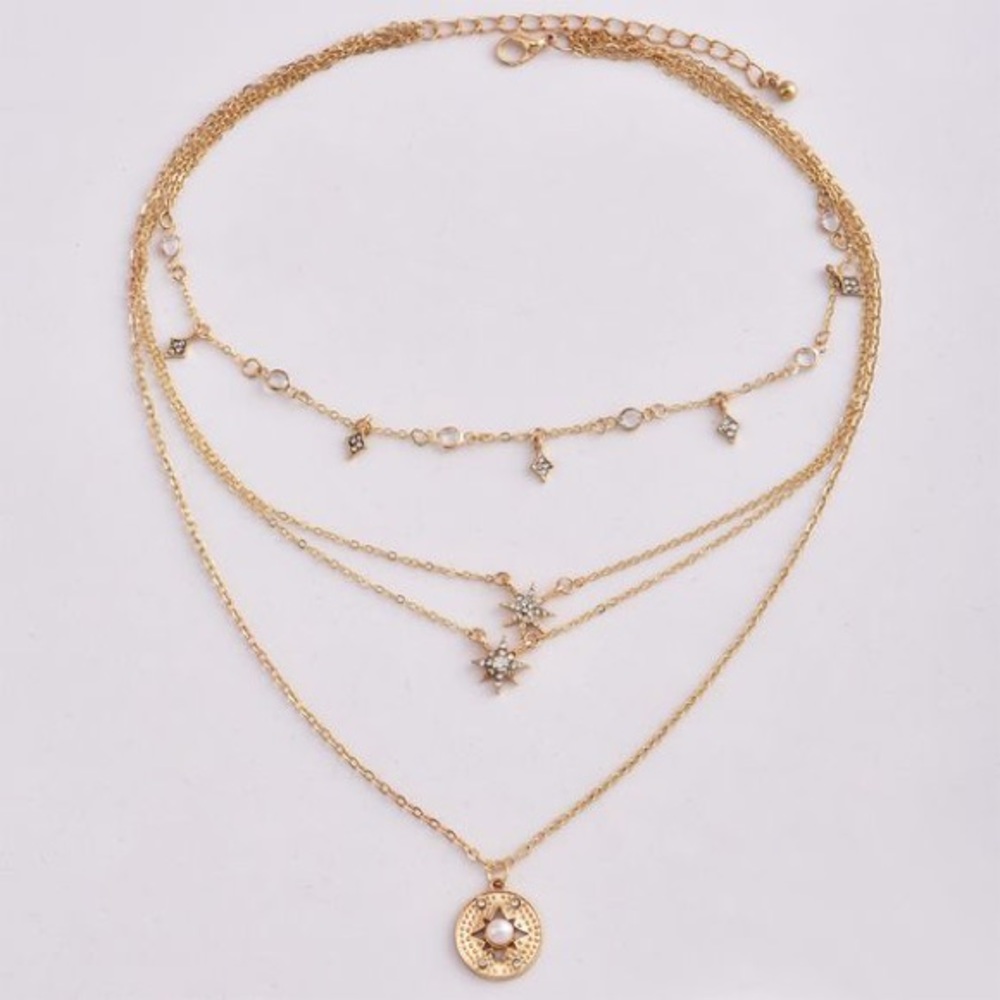 Boho Festival Gold Necklace Chain Layered - Picture 2 of 7